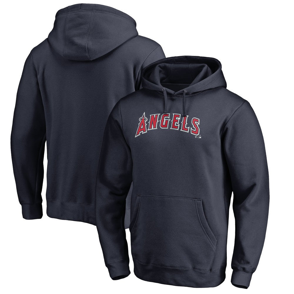 Navy Los Angeles Angels Official Wordmark Fitted Pullover Hoodie
