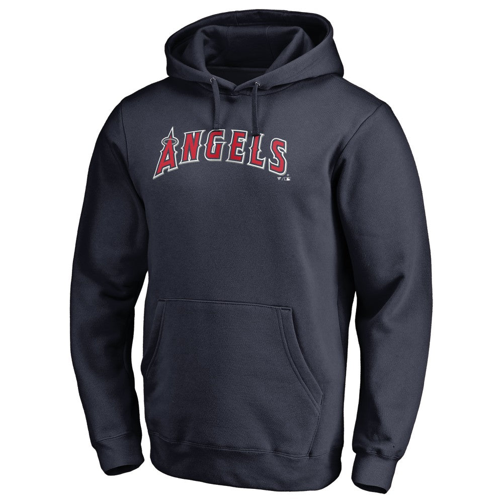 Navy Los Angeles Angels Official Wordmark Fitted Pullover Hoodie