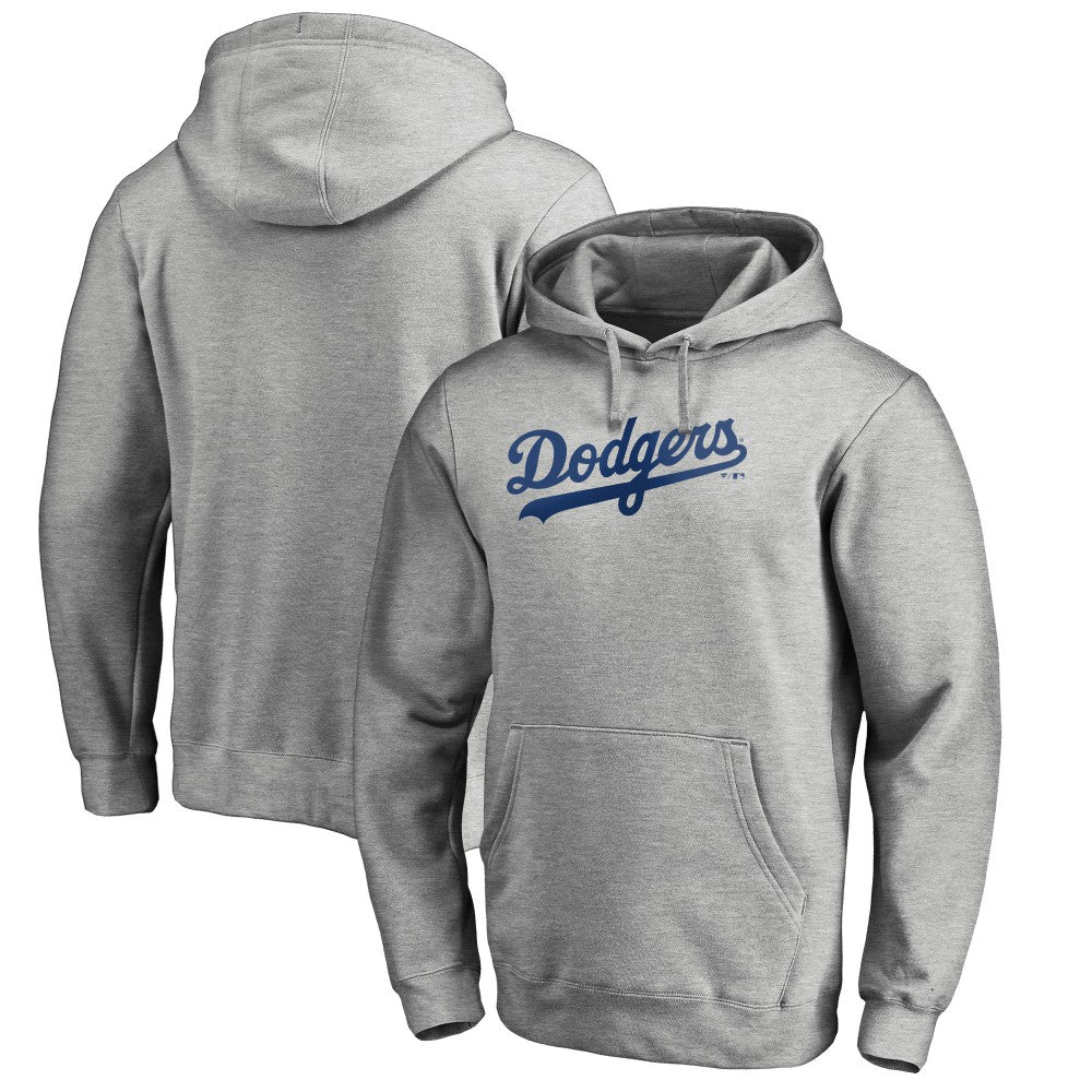 Heather Gray Los Angeles Dodgers Official Wordmark Fitted Pullover Hoodie