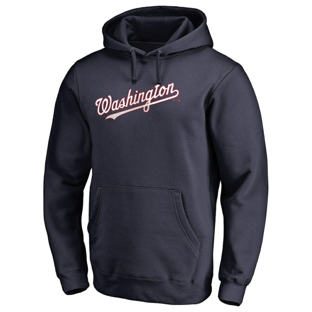 Navy Washington Nationals Official Wordmark Fitted Pullover Hoodie