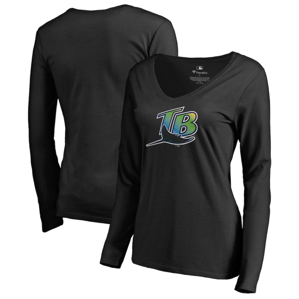 Black Tampa Bay Rays Women's Cooperstown Collection Forbes Long Sleeve V-Neck T-Shirt