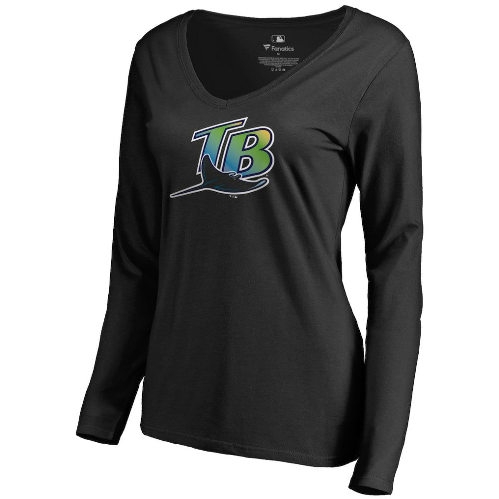 Black Tampa Bay Rays Women's Cooperstown Collection Forbes Long Sleeve V-Neck T-Shirt