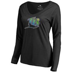 Black Tampa Bay Rays Women's Cooperstown Collection Forbes Long Sleeve V-Neck T-Shirt
