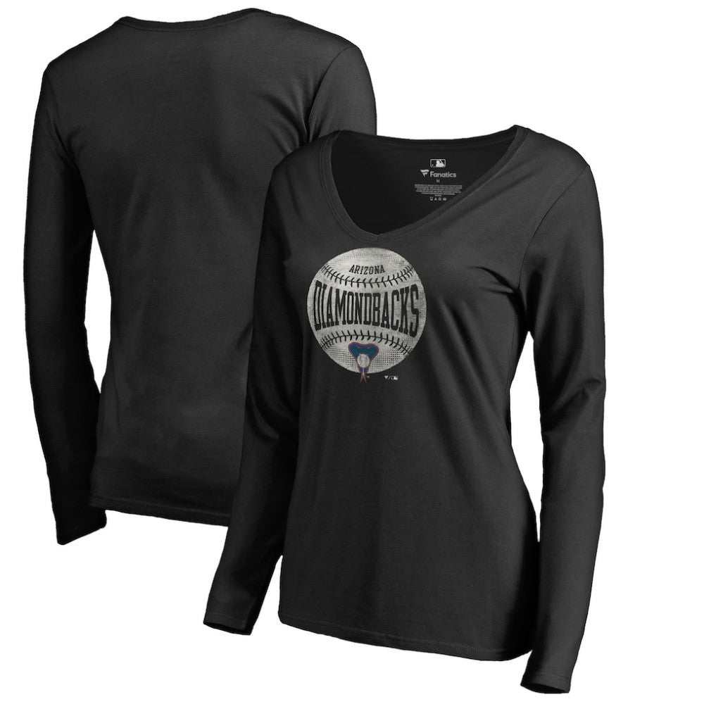 Black Arizona Diamondbacks Women's Cooperstown Collection Slider Long Sleeve V-Neck T-Shirt