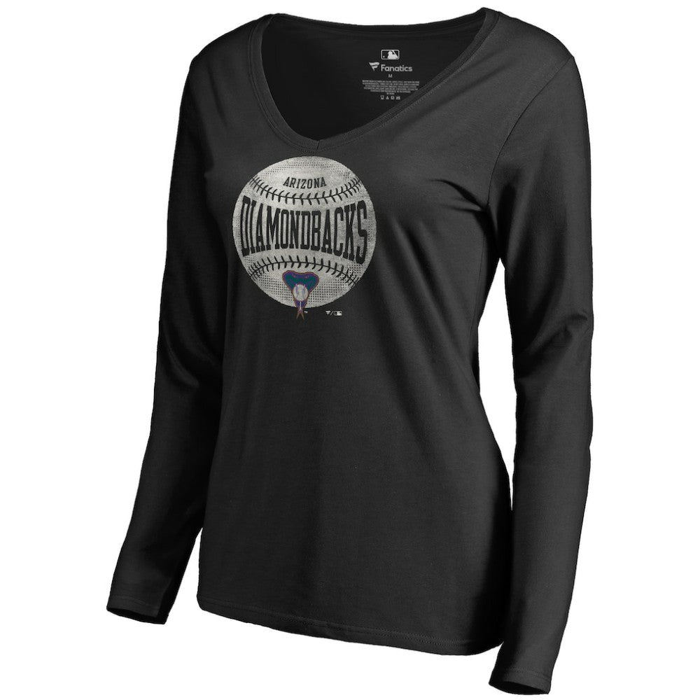 Black Arizona Diamondbacks Women's Cooperstown Collection Slider Long Sleeve V-Neck T-Shirt