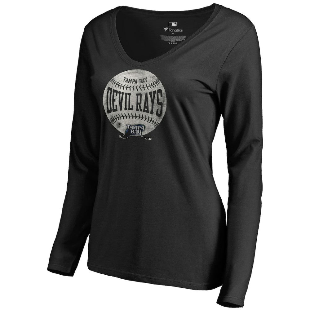 Black Tampa Bay Rays Women's Cooperstown Collection Slider Long Sleeve V-Neck T-Shirt
