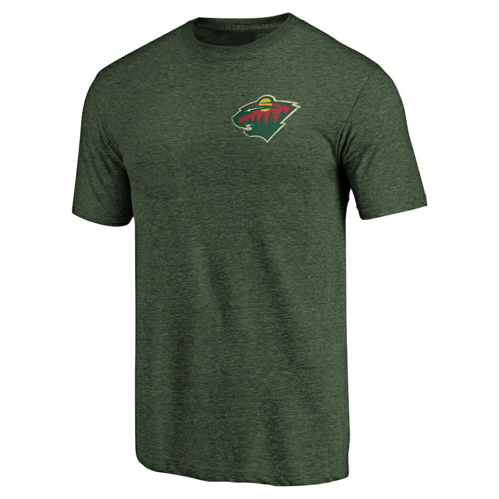 NHL Minnesota Wild Primary Logo Left Chest Distressed Tri-Blend T-Shirt