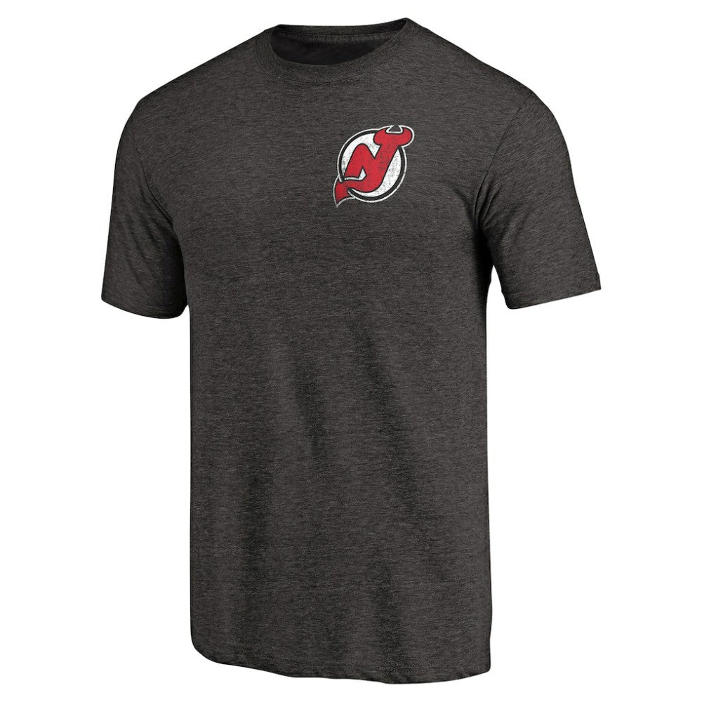 NHL New Jersey Devils Primary Logo Left Chest Distressed Tri-Blend T-Shirt