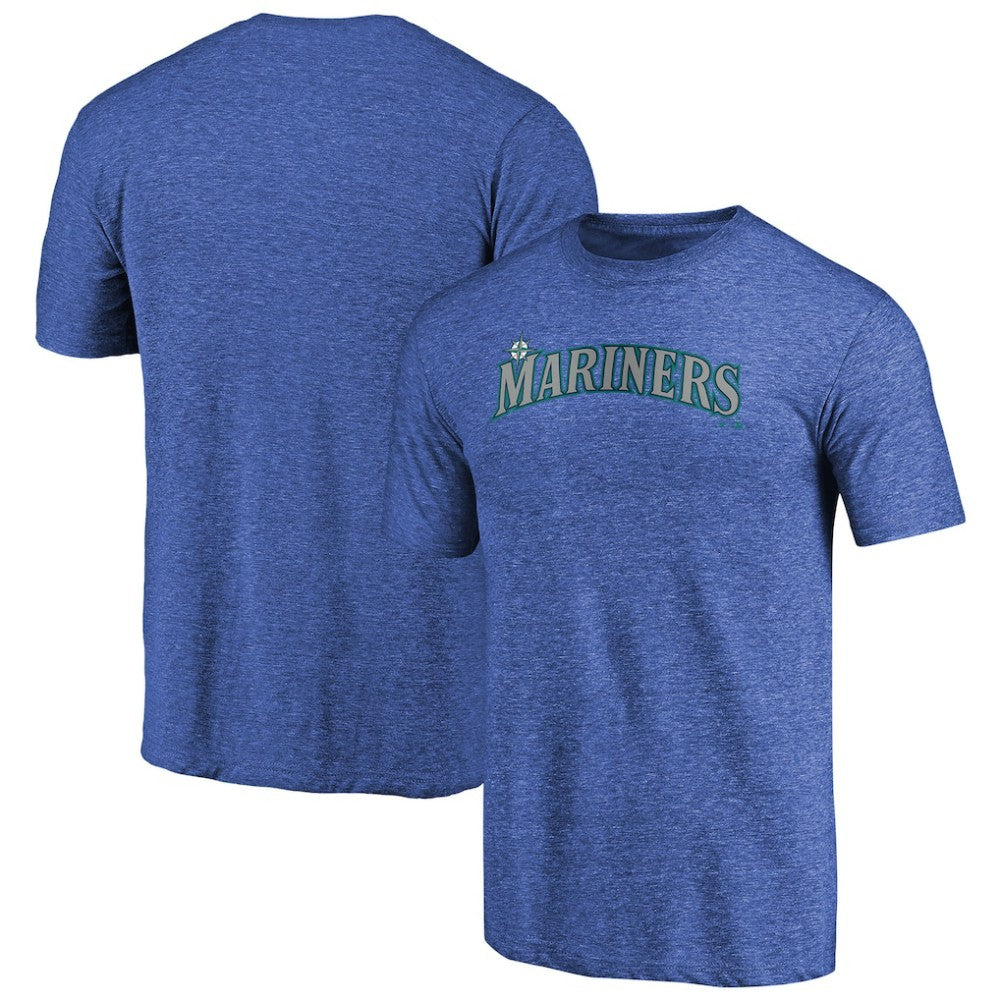 Royal Seattle Mariners Team Wordmark Tri-Blend T-Shirt