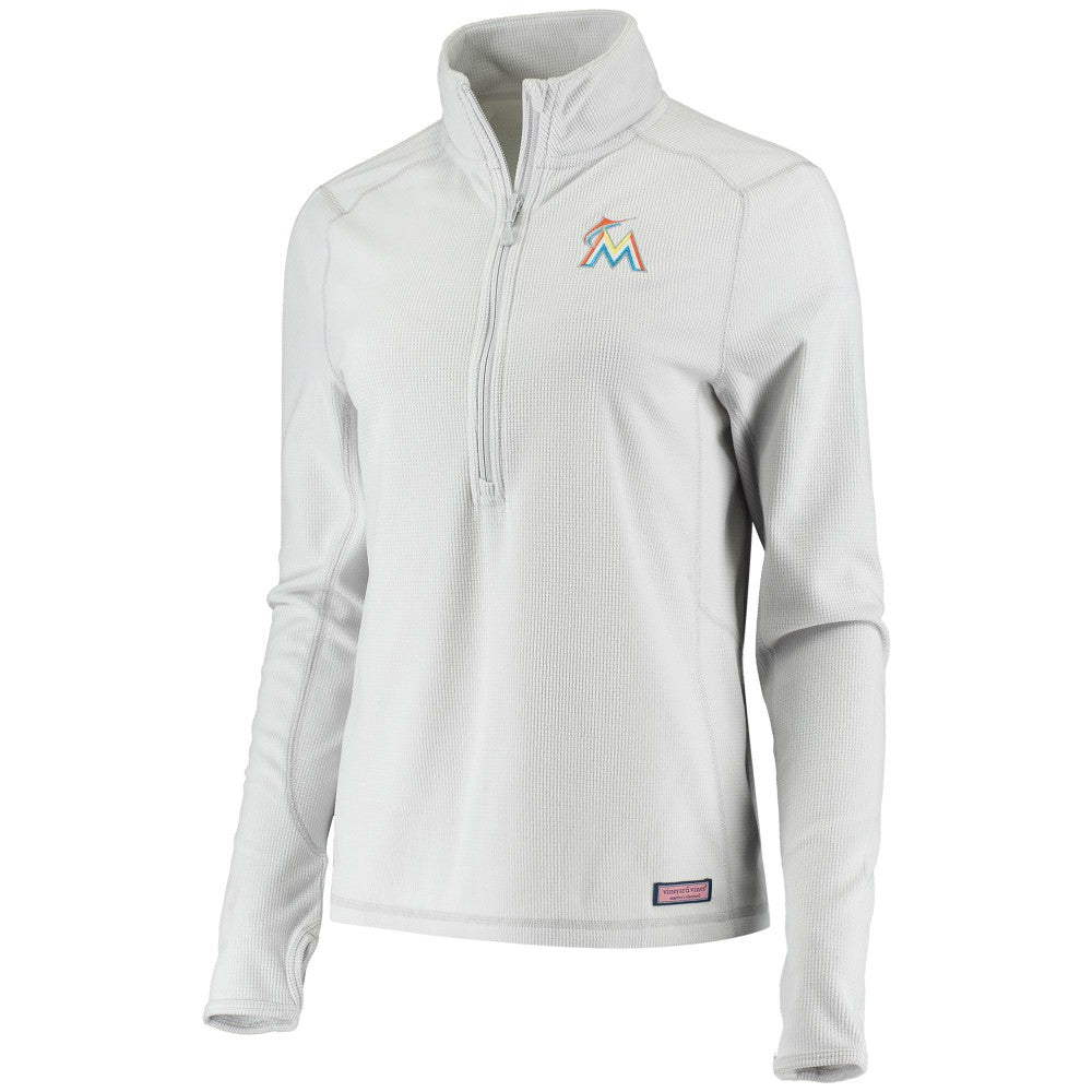 Gray Miami Marlins Vineyard Vines Women's Performance Grid Half-Zip Pullover Top