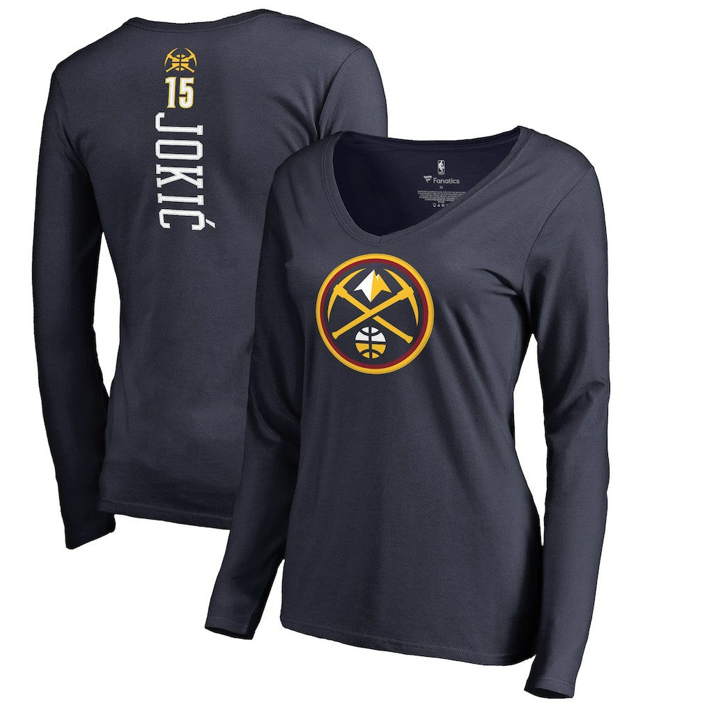 Nikola Jokic Denver Nuggets Women's Team Backer Name & Number Long Sleeve V-Neck T-Shirt sale