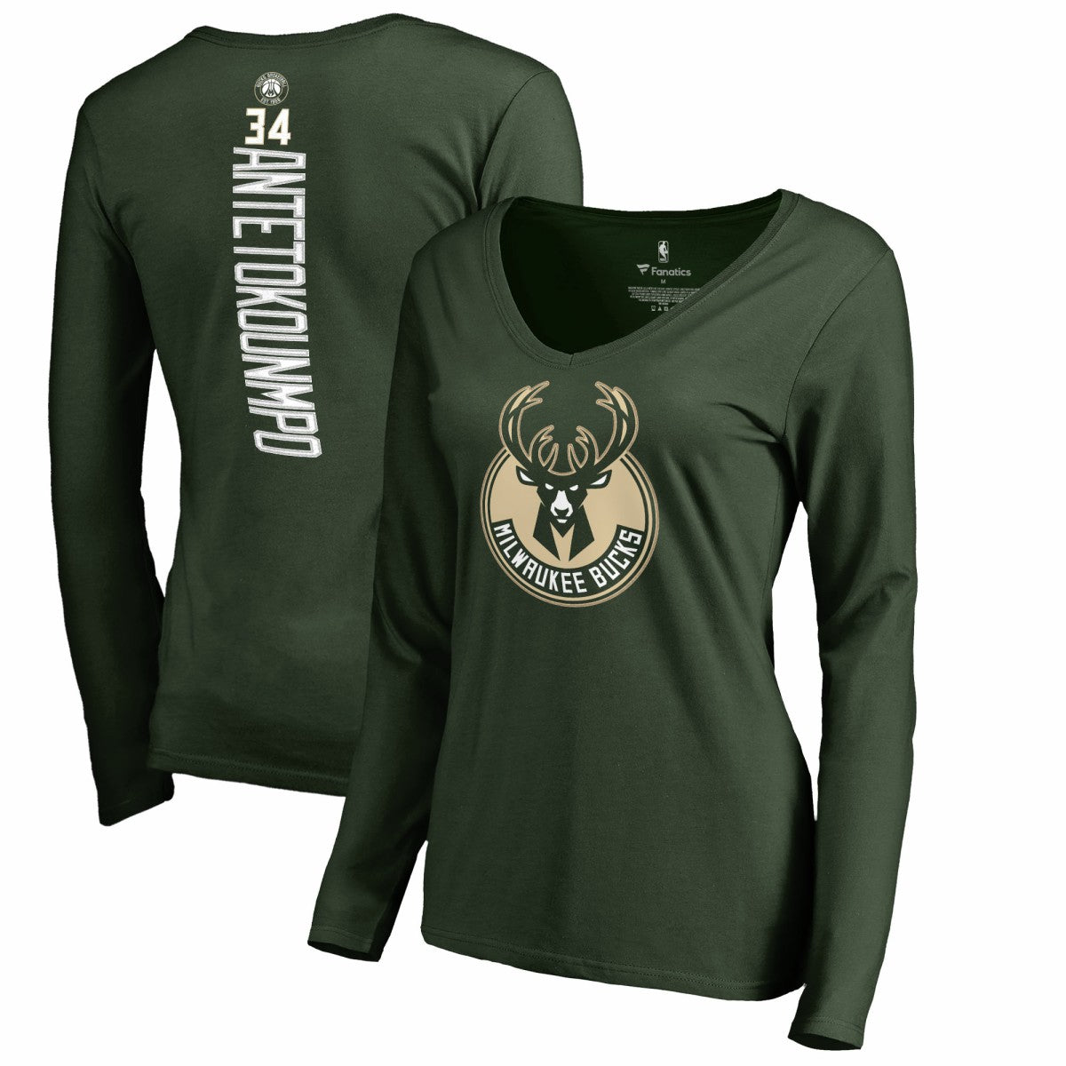 Giannis Antetokounmpo Milwaukee Bucks Women's Team Backer Name & Number Long Sleeve V-Neck T-Shirt