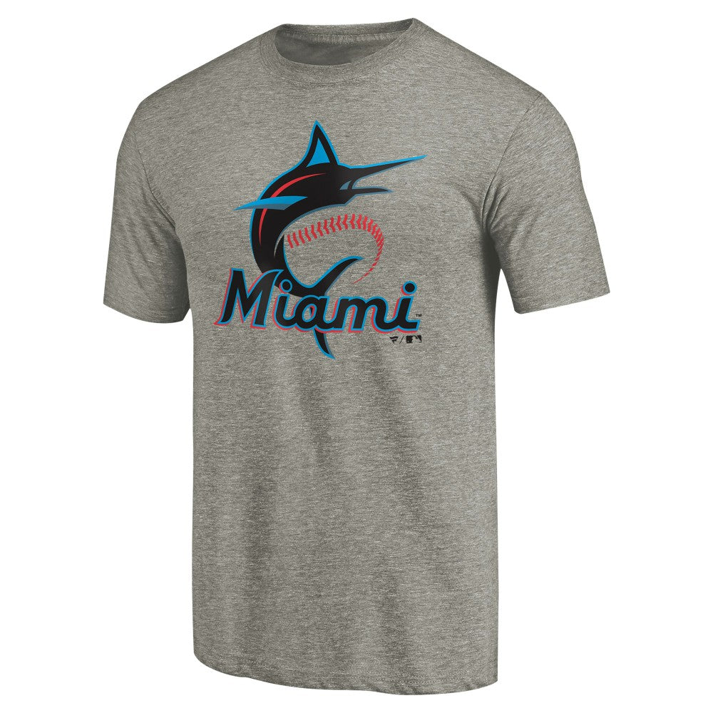 Gray Miami Marlins Primary Logo T-Shirt