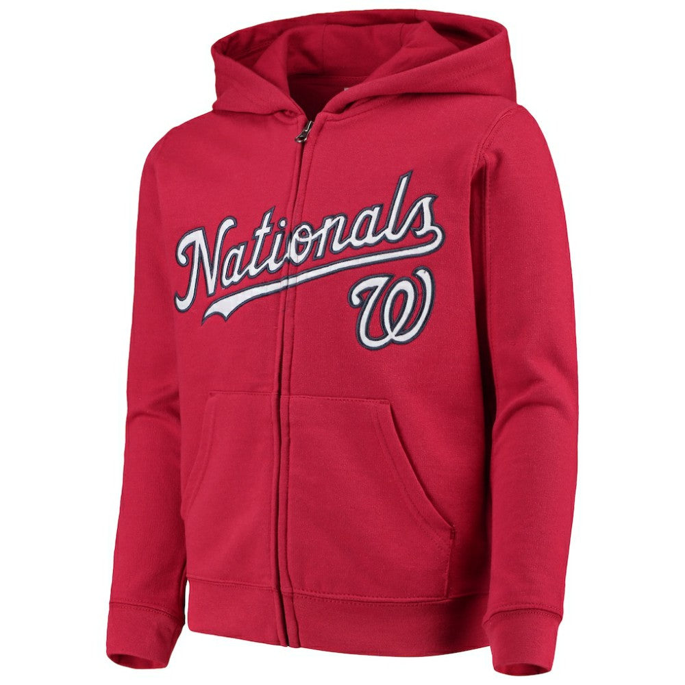 Red Washington Nationals Youth Team Color Wordmark Full-Zip Hoodie
