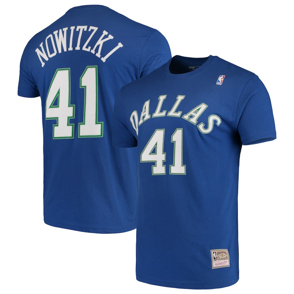 Mitchell & Ness Dirk Nowitzki Dallas Mavericks Hardwood Classics Team Name & Number T-Shirt sale