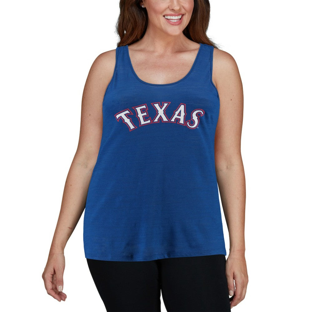 Royal Texas Rangers Soft as a Grape Women's Plus Size Swing for the Fences Racerback Tank Top