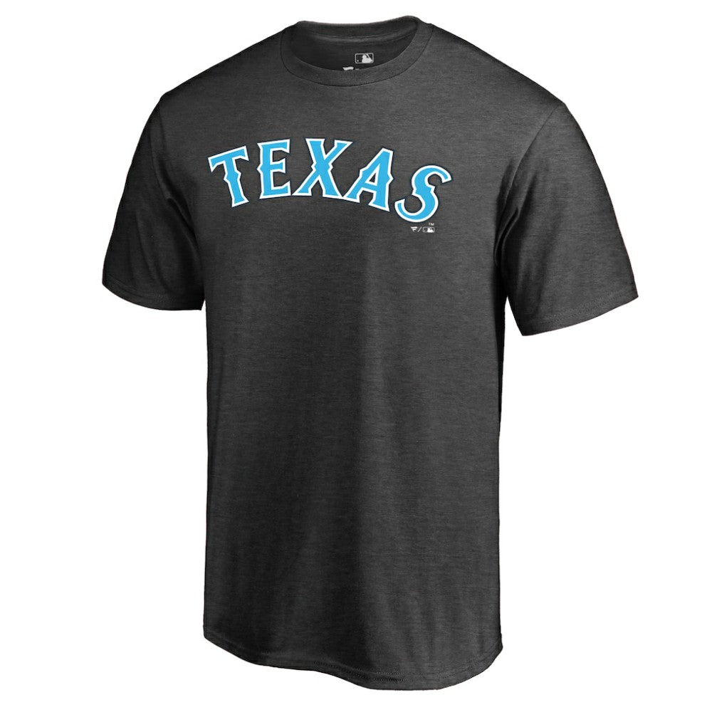 Heathered Charcoal Texas Rangers Blue Wordmark T-Shirt