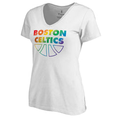 Boston Celtics Women's Team Pride Wordmark V-Neck T-Shirt