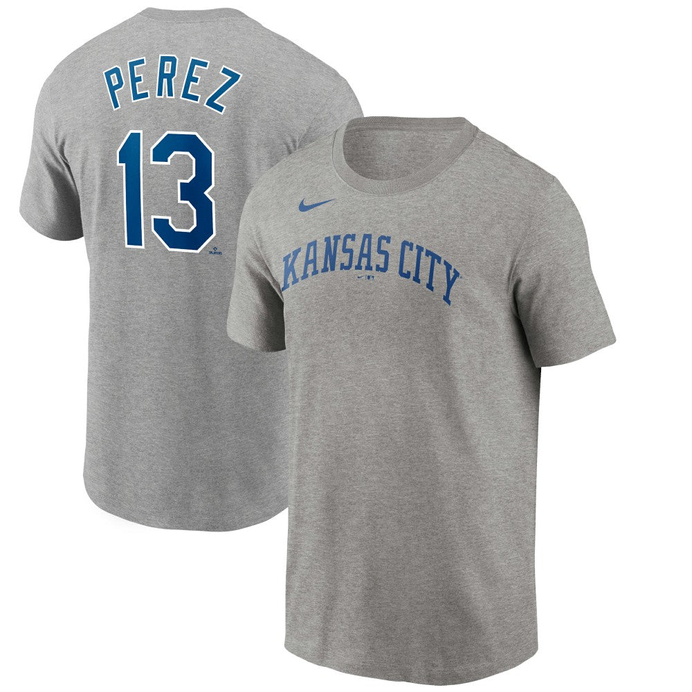 Gray Salvador Perez Kansas City Royals Nike Name & Number T-Shirt