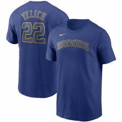 Royal Christian Yelich Milwaukee Brewers Nike Name & Number T-Shirt