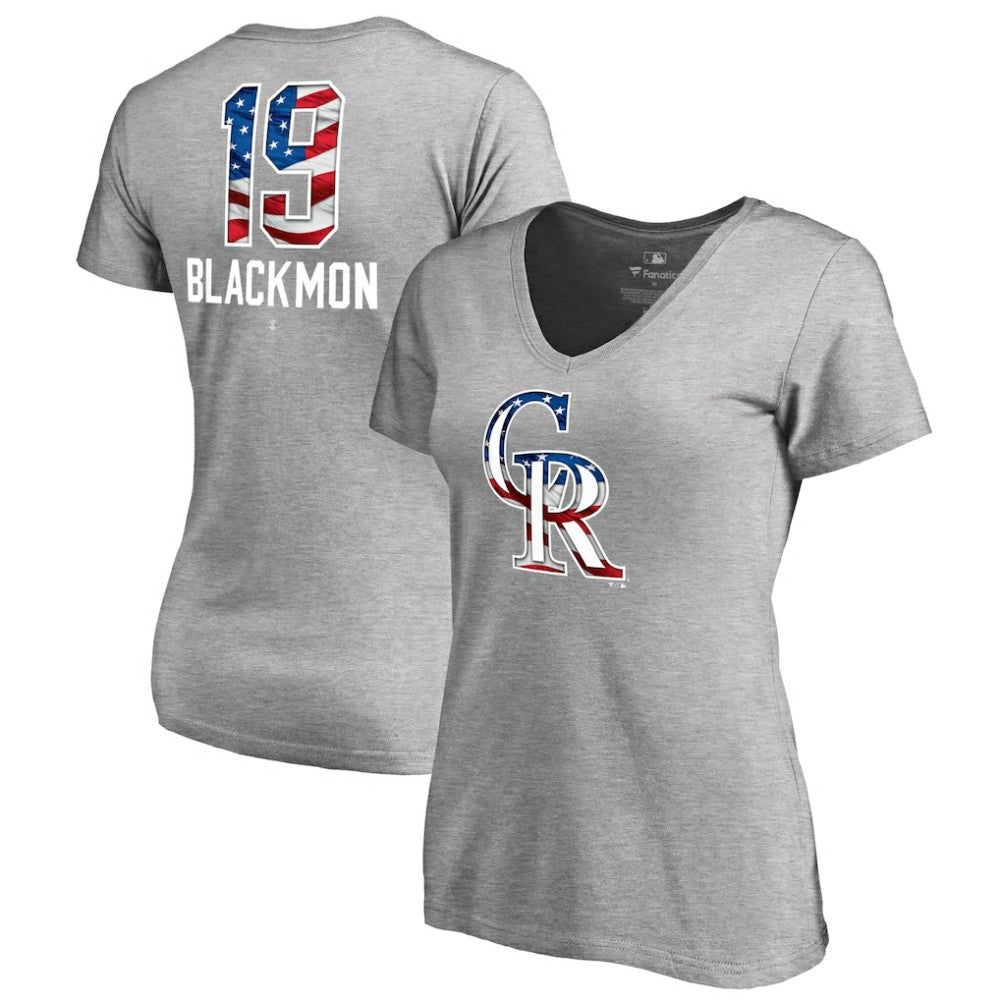 Heathered Gray Charlie Blackmon Colorado Rockies Women's Banner Wave Name & Number V-Neck T-Shirt