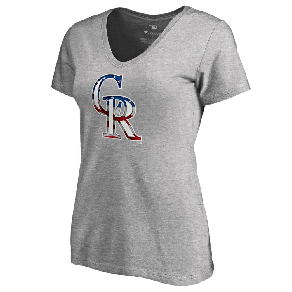 Heathered Gray Charlie Blackmon Colorado Rockies Women's Banner Wave Name & Number V-Neck T-Shirt