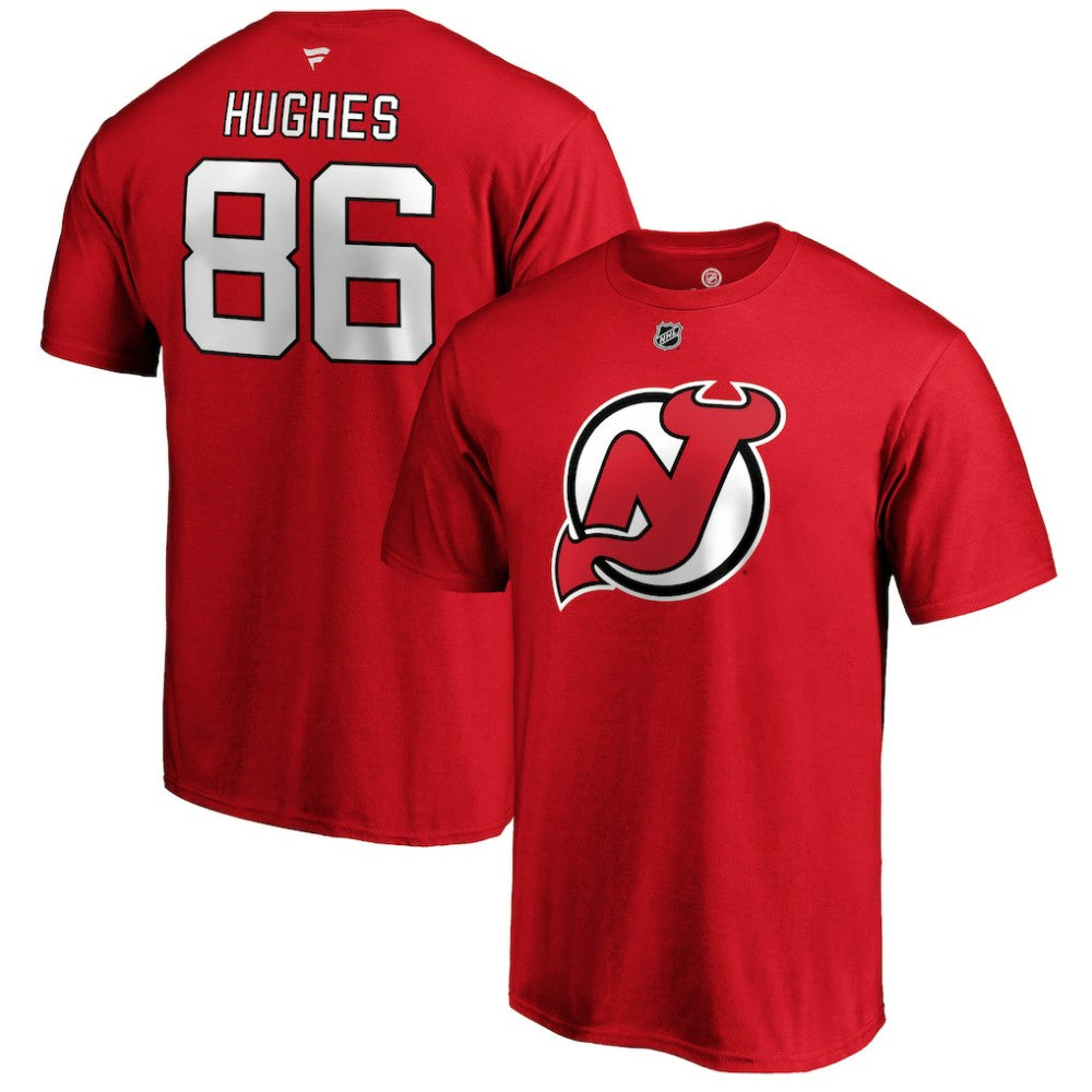 NHL Jack Hughes New Jersey Devils Fanatics Authentic Stack Player Name & Number T-Shirt