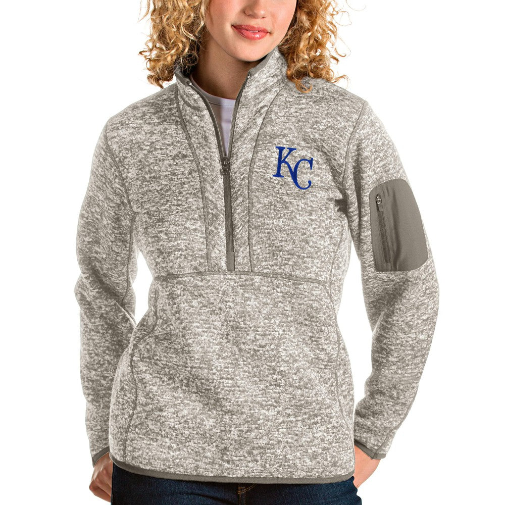 Oatmeal Kansas City Royals Antigua Women's Fortune Quarter-Zip Pullover Jacket