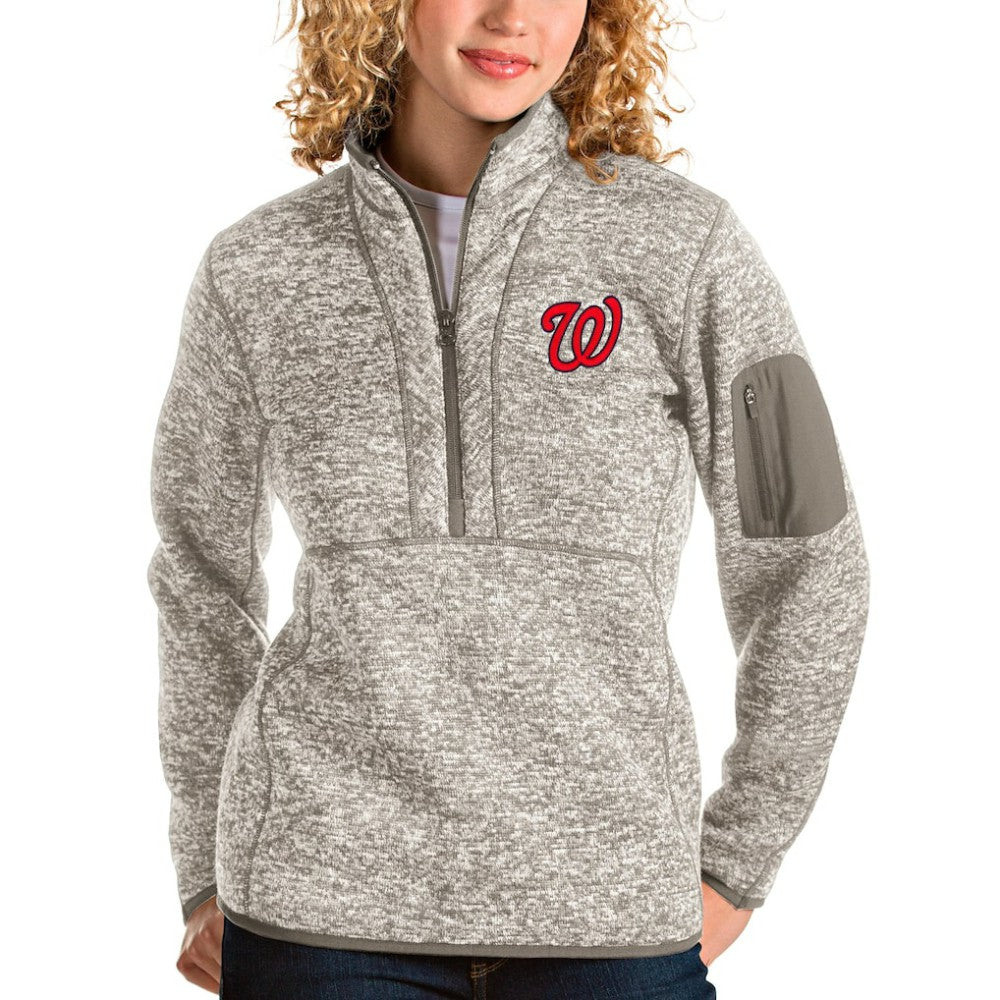 Oatmeal Washington Nationals Antigua Women's Fortune Quarter-Zip Pullover Jacket