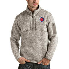 Oatmeal Chicago Cubs Antigua Fortune Quarter-Zip Pullover Jacket