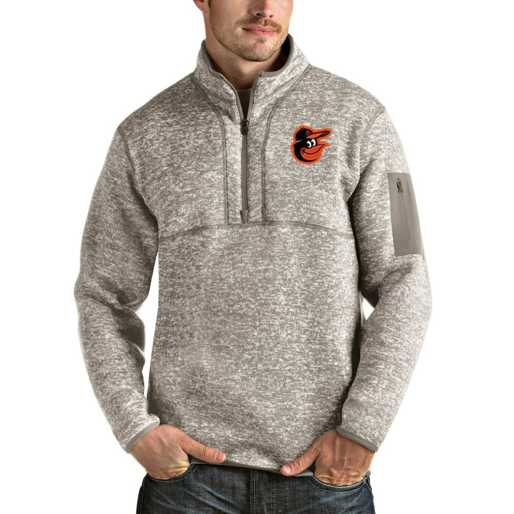 Oatmeal Baltimore Orioles Antigua Fortune Quarter-Zip Pullover Jacket