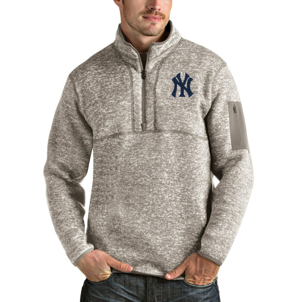 Oatmeal New York Yankees Antigua Fortune Quarter-Zip Pullover Jacket