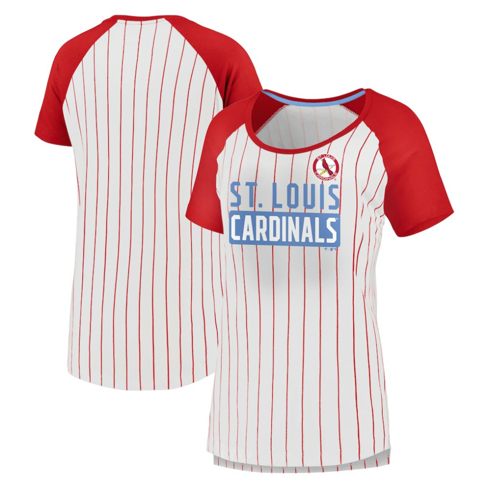 White St. Louis Cardinals Fanatics Women's Cooperstown Collection Iconic Pinstripe Raglan Scoop Neck T-Shirt