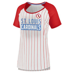 White St. Louis Cardinals Fanatics Women's Cooperstown Collection Iconic Pinstripe Raglan Scoop Neck T-Shirt