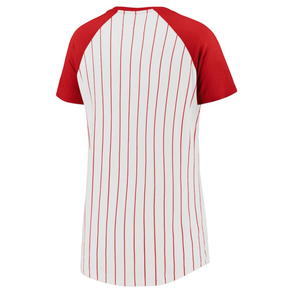 White St. Louis Cardinals Fanatics Women's Cooperstown Collection Iconic Pinstripe Raglan Scoop Neck T-Shirt