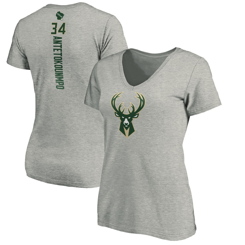 Giannis Antetokounmpo Milwaukee Bucks Women's Playmaker Name & Number V-Neck T-Shirt