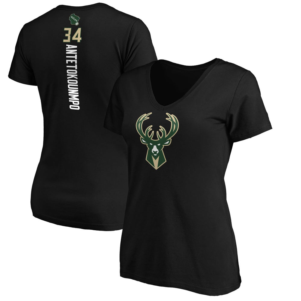 Giannis Antetokounmpo Milwaukee Bucks Women's Playmaker Name & Number V-Neck T-Shirt