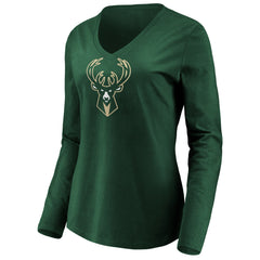 Giannis Antetokounmpo Milwaukee Bucks Women's Playmaker Name & Number Long Sleeve V-Neck T-Shirt