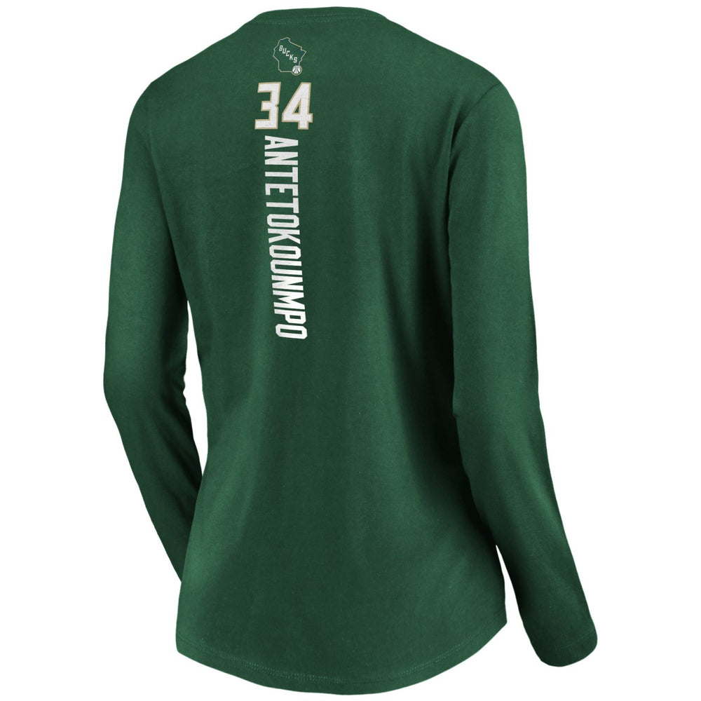 Giannis Antetokounmpo Milwaukee Bucks Women's Playmaker Name & Number Long Sleeve V-Neck T-Shirt