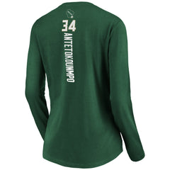Giannis Antetokounmpo Milwaukee Bucks Women's Playmaker Name & Number Long Sleeve V-Neck T-Shirt