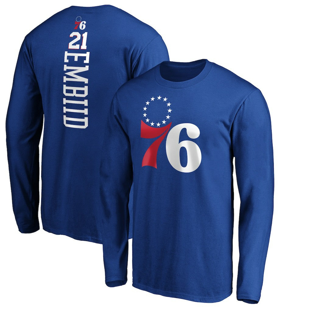 Joel Embiid Philadelphia 76ers Playmaker Name & Number Long Sleeve T-Shirt