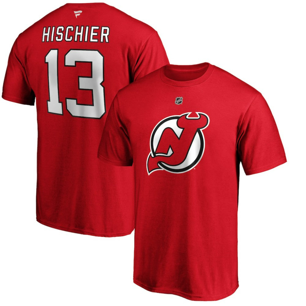 NHL Nico Hischier New Jersey Devils Fanatics Authentic Stack Player Name & Number T-Shirt