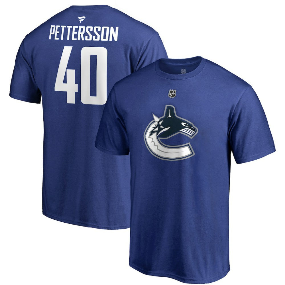 NHL Elias Pettersson Vancouver Canucks Fanatics Authentic Stack Player Name & Number T-Shirt
