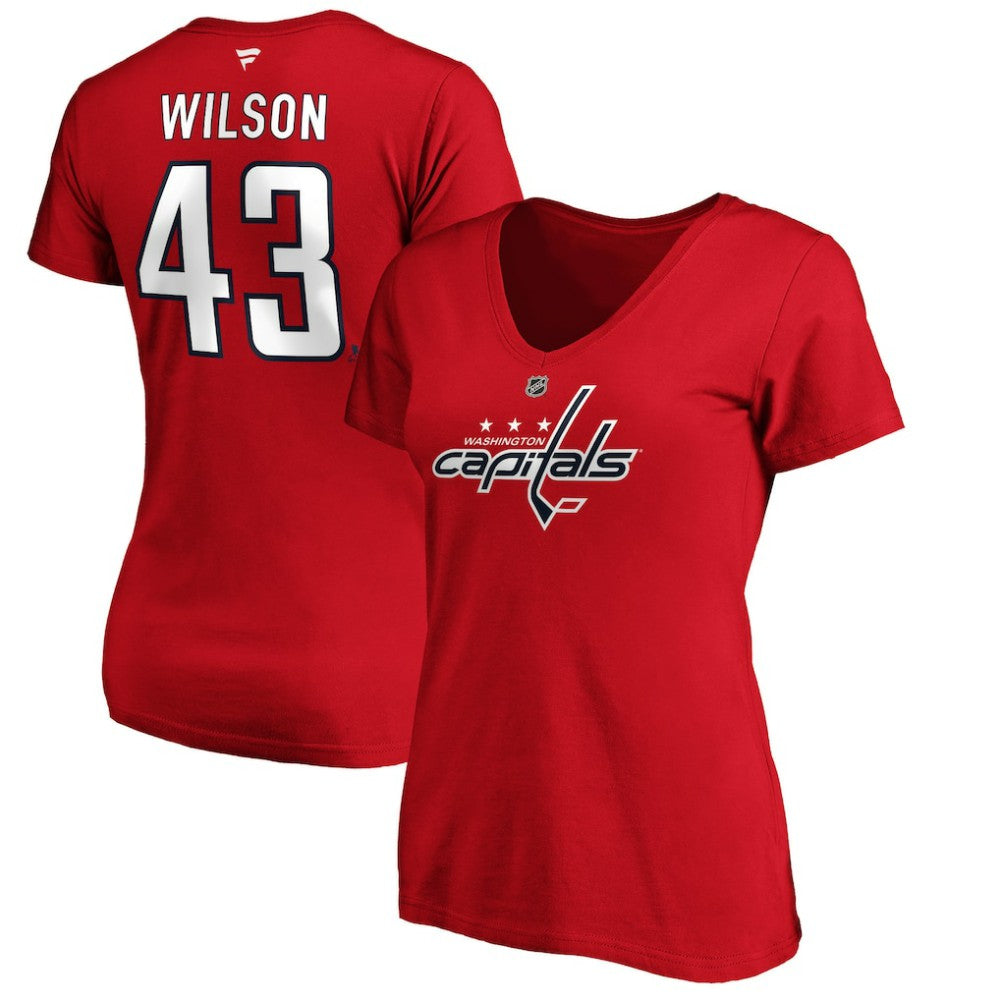 NHL Tom Wilson Washington Capitals Fanatics Women's Authentic Stack Name & Number V-Neck T-Shirt
