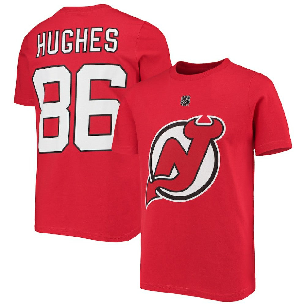 NHL Jack Hughes New Jersey Devils Youth Player Name & Number T-Shirt