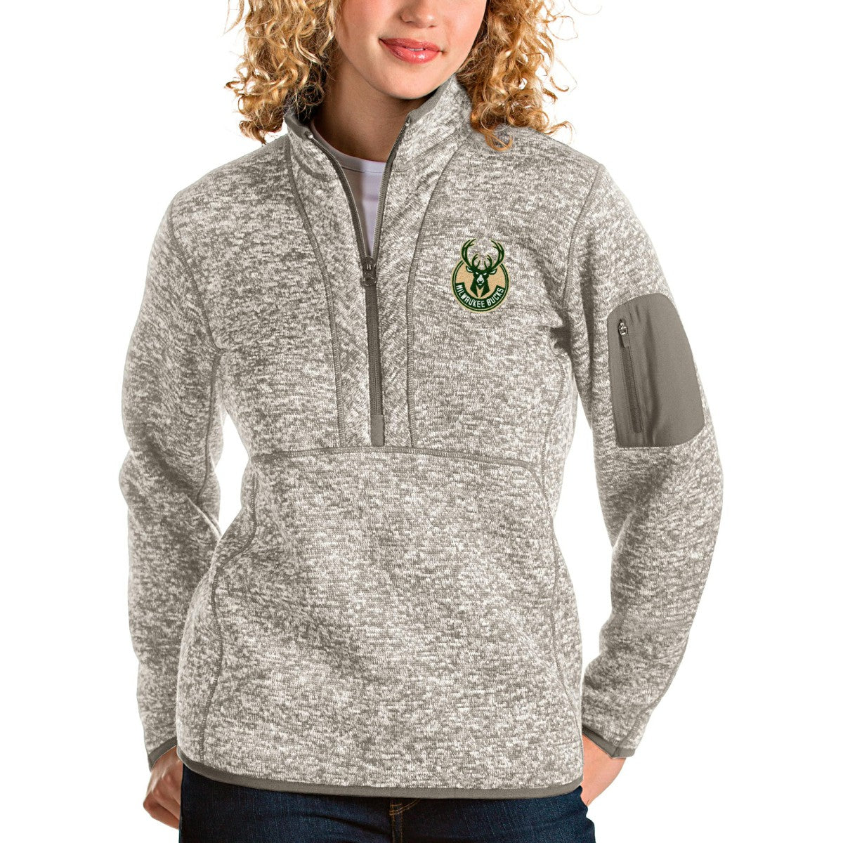 Milwaukee Bucks Antigua Women's Fortune Quarter-Zip Pullover Jacket