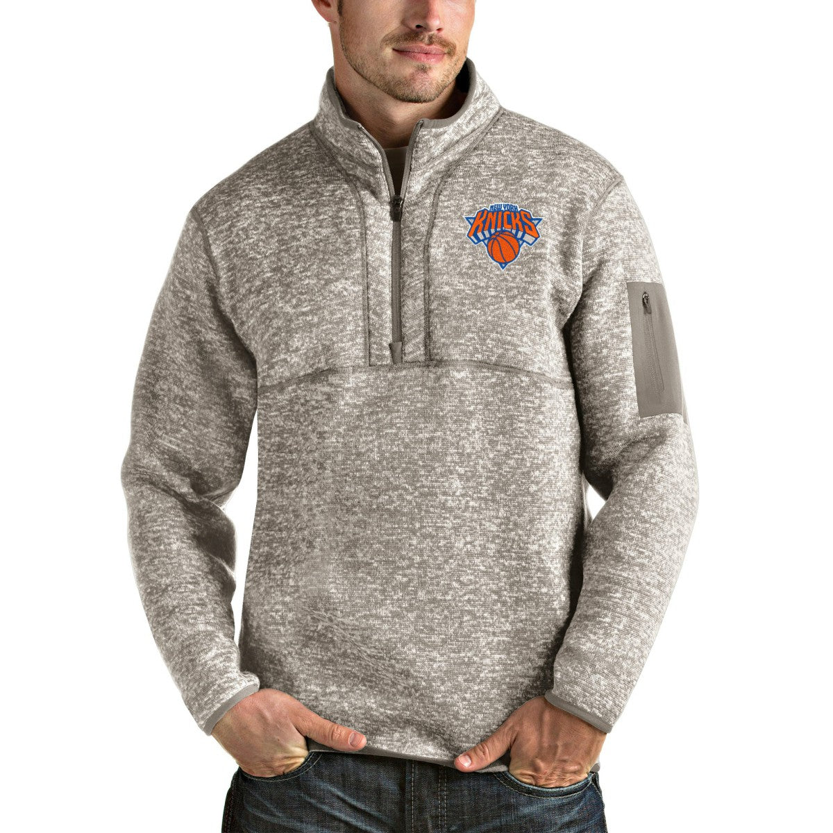New York Knicks Antigua Fortune Quarter-Zip Pullover Jacket