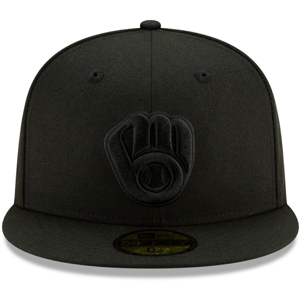 Black Milwaukee Brewers New Era Black on Black 59FIFTY Fitted Hat