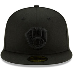 Black Milwaukee Brewers New Era Black on Black 59FIFTY Fitted Hat