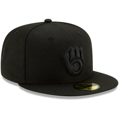 Black Milwaukee Brewers New Era Black on Black 59FIFTY Fitted Hat
